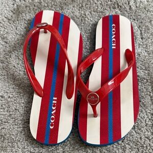 Coach Red and Blue Striped Sandals
